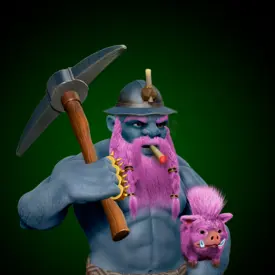 a blue miner without shirt